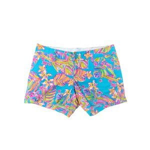 Lilly Pulitzer Callahan Shorts Womens 6 Blue Pink Tropical Floral Cotton